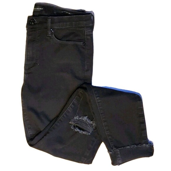 Banana Republic Black Skinny Jeans Distressed Women's 28 Long Tall Raw Hem Denim - Picture 3 of 5